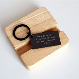 Funny Real Estate Investor Gifts for Mom - Keep Calm Keychain, Stainless Steel, Black, Real Estate Investor Voice, Mother's Day Unique Gifts from Friends