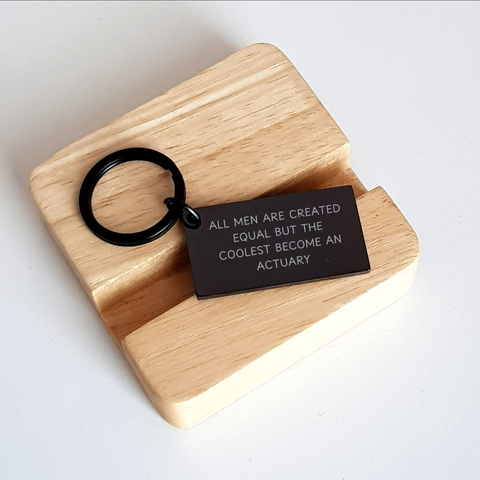 Image of Actuary Keychain Gifts for Mom - 'All Men Are Created Equal But The Coolest Become An Actuary' Engraved Keychain, Funny Actuary Quotes, Mother's Day Unique Gifts from Men - Image 2
