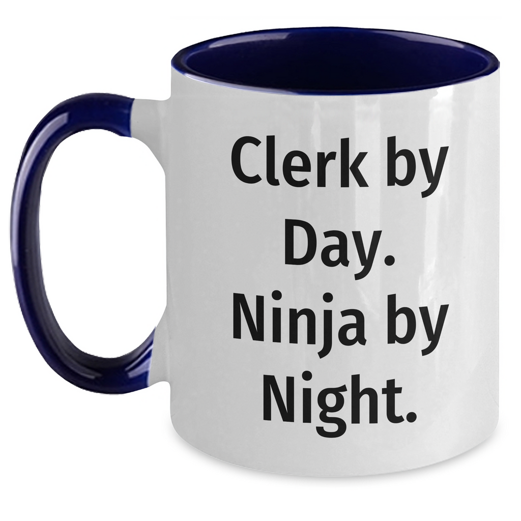 Clerk By Day. Ninja By Night. Two Tone Coffee Mug for Father's Day Unique Gifts from Friends, Coworkers, or Family - Main