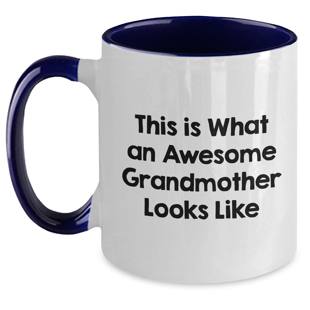 Funny Grandmother Gifts from Family - Two Tone Coffee Mug, 'This Is What An Awesome Grandmother Looks Like' Quote for Dad's Special Day, Unique Gifts for Grandma - Main