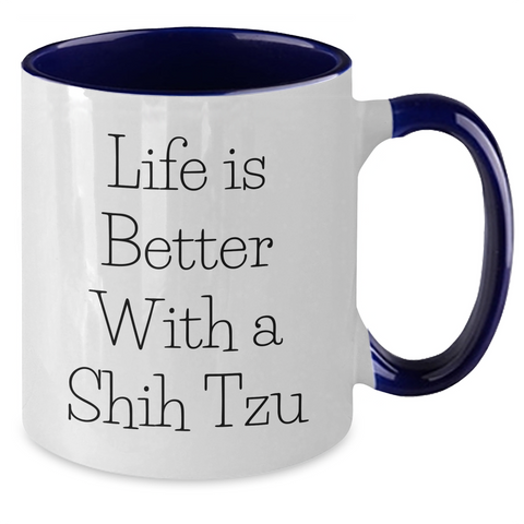 Image of Life Is Better With A Shih Tzu Funny Inspirational Dog Lover Gifts for Dad Father's Day Unique Two Tone Ceramic Coffee Mugs in Black and White, Red and White, Navy and White, and Pink and White - Additional