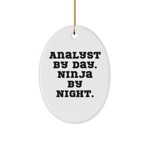 Funny Analyst Gifts from Friends, Oval Ornament for Christmas Unique Gifts for Analyst By Day. Ninja By Night. - Image 1