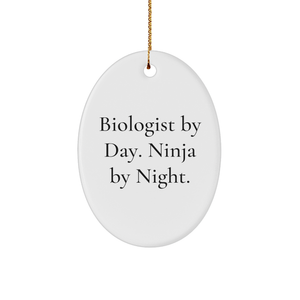 Biologist Gifts by Day, Ninja Gifts by Night, Oval Ornament for Christmas - Image 1