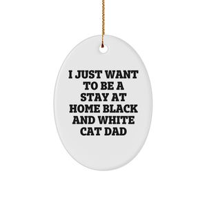 Funny Black and White Cat Dad Gifts from Family for Christmas Unique Oval Ornament - Image 1
