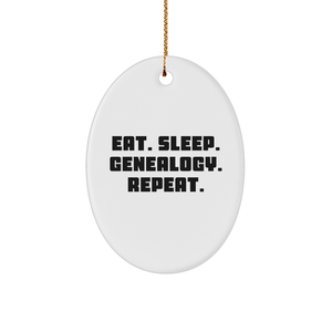 Genealogy Gifts from Dad to Family - Christmas Oval Ornament Eat Sleep Genealogy Repeat - Image 1