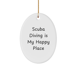 Scuba Diving Lovers' Christmas Unique Gift, 'Scuba Diving Is My Happy Place' Oval Ornament, Gifts from Friends and Family - Image 1