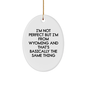 Wyoming Oval Ornament Funny Quote Gift for Men Women Friends Coworkers Family 'I'm Not Perfect But I'm From Wyoming And That's Basically The Same Thing' Christmas Unique Gifts from Wyoming to Wyoming - Image 1