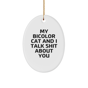 Funny Bicolor Cat Oval Ornament, Gifts from Men to Friends, 'My Bicolor Cat And I Talk Shit About You', Christmas Unique Gifts for Women - Image 1