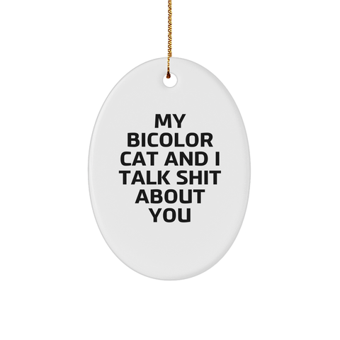 Image of Funny Bicolor Cat Oval Ornament, Gifts from Men to Friends, 'My Bicolor Cat And I Talk Shit About You', Christmas Unique Gifts for Women - Image 1