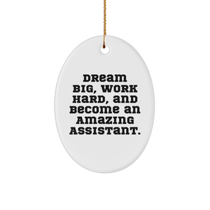 Inspirational Assistant Quote Oval Ornament Gifts for Coworkers - Funny Christmas Unique Gifts for Assistants - Beautiful Oval Shape Sturdy MDF Ornament with Gold Tone Hanging String - Image 1
