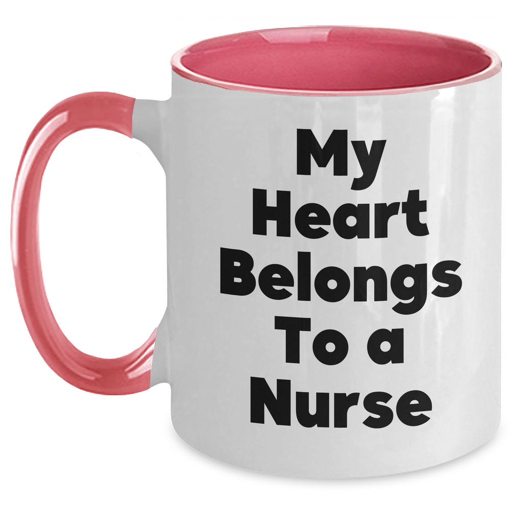 Funny Nurse Gifts from Men, Unique Two Tone Coffee Mug for Father's Day, 'My Heart Belongs To A Nurse' Quote - Main