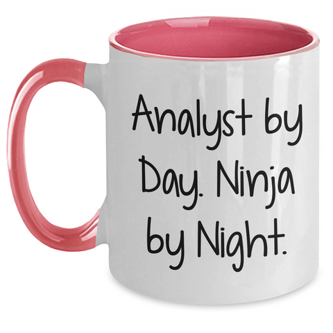 Image of Funny Analyst Gifts: Analyst By Day. Ninja By Night. Two Tone Coffee Mug for Men, Women, or Father's Day Unique Gifts from Friends, Coworkers, or Family - Main
