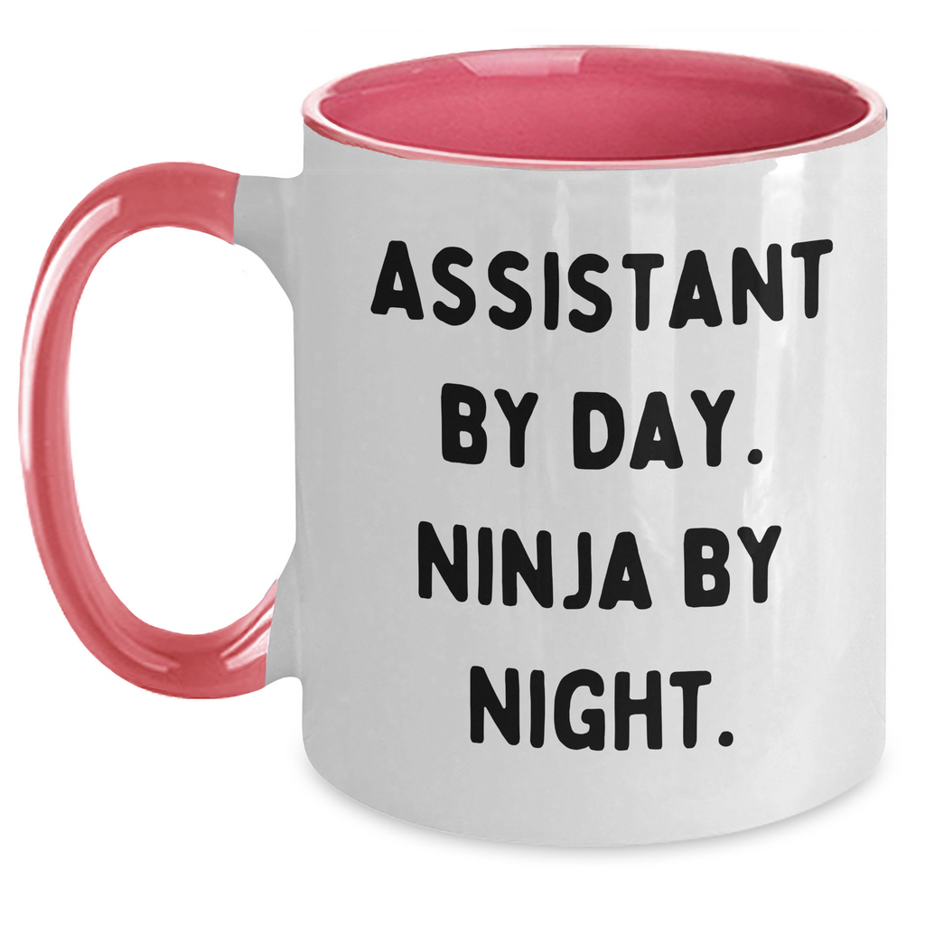 Funny Assistant Gifts - Two Tone Coffee Mug for Men, Women, or Friends, 'Assistant By Day. Ninja By Night.' Quote, Father's Day Unique Gifts for Loved Ones - Main