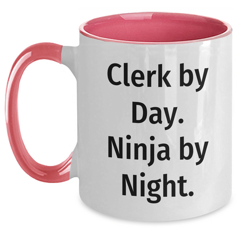 Image of Clerk By Day. Ninja By Night. Two Tone Coffee Mug for Father's Day Unique Gifts from Friends, Coworkers, or Family - Main