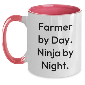 Funny Farmer Gifts from Men Gifts for Dad - Two Tone Coffee Mug - 'Farmer By Day. Ninja By Night.' Design