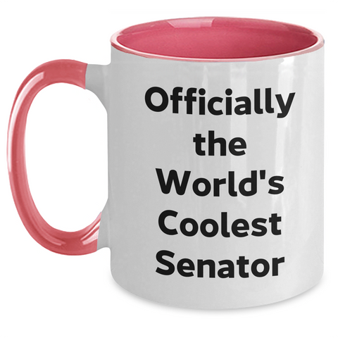 Image of Senator Gifts, Funny Two Tone Coffee Mug, 'Officially The World's Coolest Senator', Graduation Unique Gifts from Friends to Senator - Main