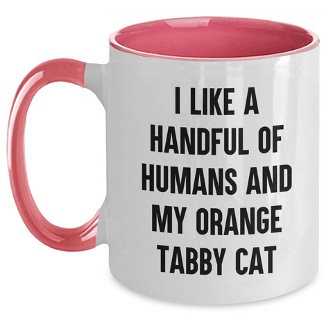 Image of Funny Orange Tabby Cat Gifts from Friends - I Like A Handful Of Humans And My Orange Tabby Cat - Two Tone Coffee Mug for Orange Tabby Cat Lovers and Graduation Unique Gifts - Main