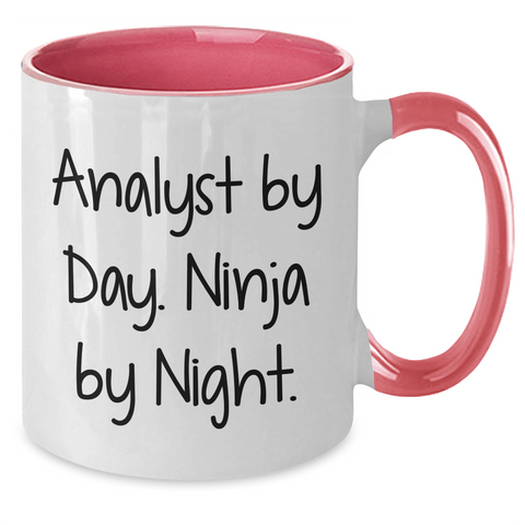 Image of Funny Analyst Gifts: Analyst By Day. Ninja By Night. Two Tone Coffee Mug for Men, Women, or Father's Day Unique Gifts from Friends, Coworkers, or Family - Additional