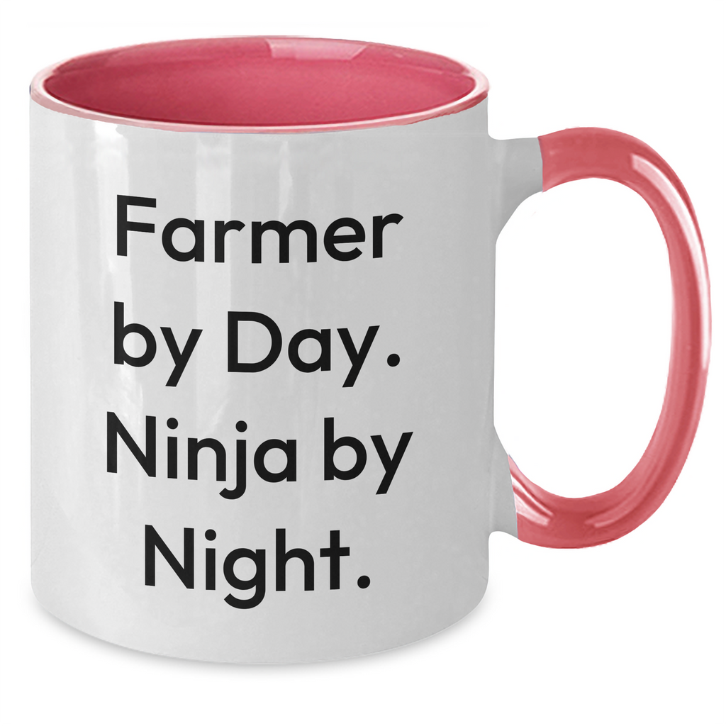 Funny Farmer Gifts from Men Gifts for Dad - Two Tone Coffee Mug - 'Farmer By Day. Ninja By Night.' Design - Additional