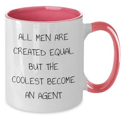 Image of Funny Agent Gifts from Friends and Family - Unique Two Tone Coffee Mug for Dad on Father's Day, 'All Men Are Created Equal But The Coolest Become An Agent' - Additional