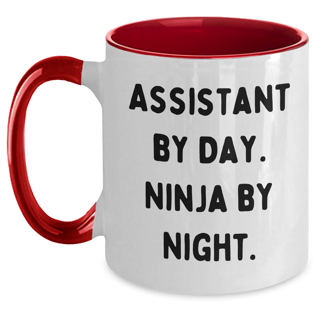 Funny Assistant Gifts - Two Tone Coffee Mug for Men, Women, or Friends, 'Assistant By Day. Ninja By Night.' Quote, Father's Day Unique Gifts for Loved Ones - Main