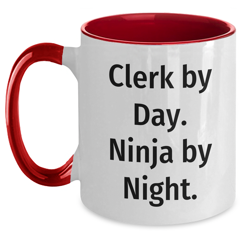Clerk By Day. Ninja By Night. Two Tone Coffee Mug for Father's Day Unique Gifts from Friends, Coworkers, or Family - Main