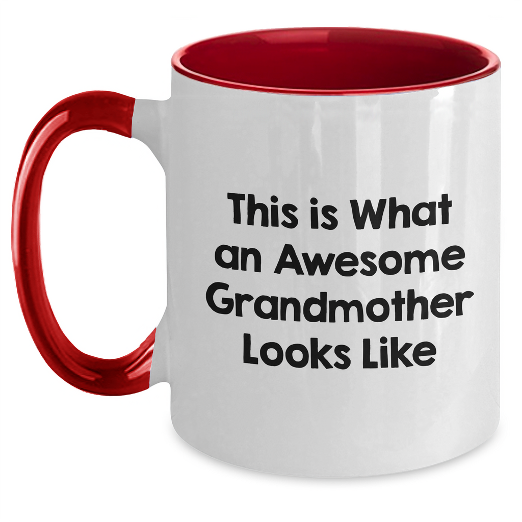 Funny Grandmother Gifts from Family - Two Tone Coffee Mug, 'This Is What An Awesome Grandmother Looks Like' Quote for Dad's Special Day, Unique Gifts for Grandma - Main
