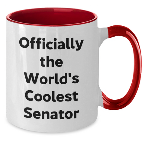 Image of Senator Gifts, Funny Two Tone Coffee Mug, 'Officially The World's Coolest Senator', Graduation Unique Gifts from Friends to Senator - Additional
