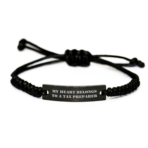 Funny Tax Preparer Gifts from Friends - My Heart Belongs To A Tax Preparer Rope Bracelet for Men, Father's Day Unique Gifts for Tax Preparer, Men's Accessories - Image 1