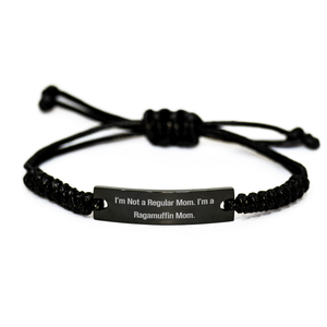 Ragamuffin Cat Rope Bracelet, Funny Quote, Father's Day Unique Gift for Men from Friends, Black Stainless Steel with Interlaced Rope - Image 1