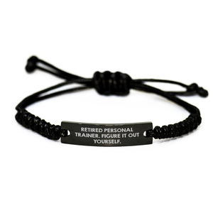 Personal Trainer Gifts from Friends: Rope Bracelet for Men, Funny Quote 'Figure It Out Yourself', Adjustable Black Stainless Steel with Interlaced Rope, Gift for Father's Day - Image 1