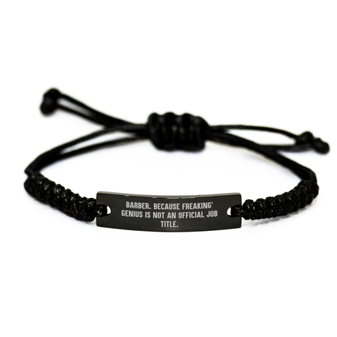 Image of Funny Barber Gifts from Men to Barber Friends - 'Barber. Because Freaking' genius Is Not An Official Job Title.' Rope Bracelet for Father's Day - Image 1