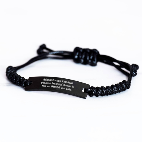 Image of Gifts from Coworkers, Administrative Assistant Gifts, Funny Quote Rope Bracelet, Adjustable Black Stainless Steel Rope, Perfect for Father's Day or Office Celebrations - Image 2