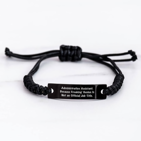 Image of Gifts from Coworkers, Administrative Assistant Gifts, Funny Quote Rope Bracelet, Adjustable Black Stainless Steel Rope, Perfect for Father's Day or Office Celebrations - Image 3
