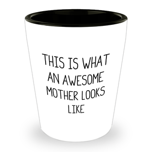 Essential Mom Qualities Shot Glass, Graduation Unique Gifts for Mom from Friends, Funny Quote 'This Is What An Awesome Mother Looks Like' - Image 1