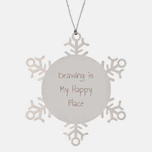 Discover Your Happy Place with This Unique Drawing Snowflake Ornament, 'Drawing Is My Happy Place' Inspired, Perfect for Christmas Unique Gifts from Friends to Family - Image 1