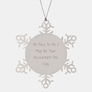 Accountant Christmas Unique Gifts - Snowflake Ornament for Accountants - Be Nice To Me I May Be Your Accountant One Day - Funny Accountant Gifts for Women Men - Image 1