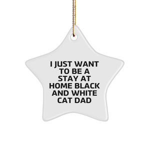 Funny Black and White Cat Dad Gifts for Men from Home, I Just Want To Be A Stay At Home Black And White Cat Dad Star Ornament, Christmas Unique Gifts - Image 1