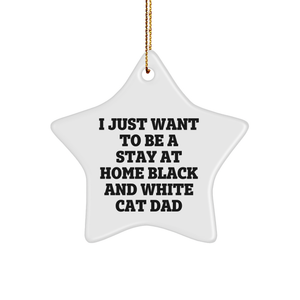 Funny Black and White Cat Dad Gifts from Friends for Christmas Star Ornament, I Just Want To Be A Stay At Home Black And White Cat Dad - Unique Holiday Decor - Image 1