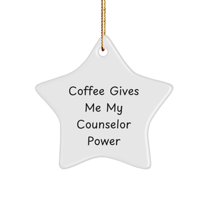 Counselor Gifts from Men, Women, and Friends - 'Coffee Gives Me My Counselor Power' Star Ornament for Christmas - Image 1