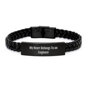 Funny Engineer Gifts from Men, Engineer Interlaced Leather Bracelet for Valentine's Unique Gifts, 'My Heart Belongs To An Engineer' - Image 1