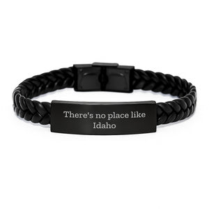 Idaho Gifts from Friends Unique Interlaced Leather Birthday Quote 'There's No Place Like Idaho' Men's Stainless Steel PU Leather - Image 1