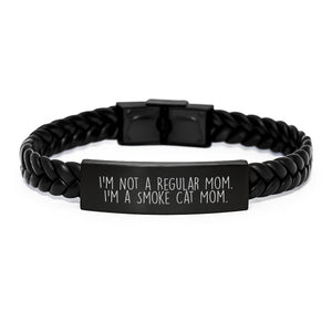 Smoke Cat Mom Funny Interlaced Leather Bracelet Gift for Birthday, Gifts from Mom to Smoke Cat, Unique Birthday Unique Gifts for Smoke Cat - Image 1