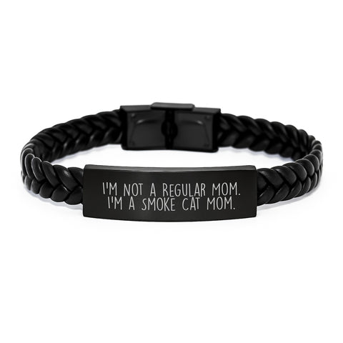 Image of Smoke Cat Mom Funny Interlaced Leather Bracelet Gift for Birthday, Gifts from Mom to Smoke Cat, Unique Birthday Unique Gifts for Smoke Cat - Image 1