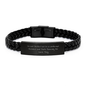 Funny Landscape Architect Gifts from Friends - Interlaced Leather Birthday Unique Present for Him or Her - 'I'm Not Perfect But I'm A Landscape Architect And That's Basically The Same Thing' - Image 1