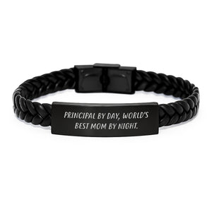 Principal By Day Funny Inspirational Interlaced Leather Bracelet for Men, Unique Gifts from Husband to Wife on Valentine's, Perfect for Mom Dad Teachers - Image 1
