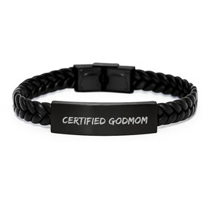 Funny Godmom Gifts from Friends - Interlaced Leather Bracelet Certified Godmom Quote, Birthday Unique Gifts for Godmom, Men, Women, Family - Image 1
