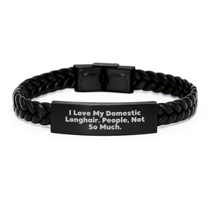 Love My Domestic Longhair Cat Funny Valentine's Gifts for Men, Women, Friends, Family from Women, Husband, Sweetheart, Friends, Family - Interlaced Leather Bracelet - Domestic Longhair Cat Lover - Image 1