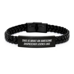 Dispatcher Gifts from Friends - Interlaced Leather Birthday Presents for Men Women Friends Family with 'This Is What An Awesome Dispatcher Looks Like' Quote, Unique Stainless Steel PU Leather Jewelry - Image 1