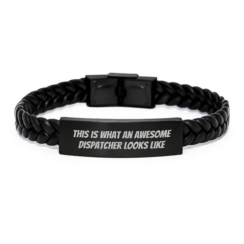 Image of Dispatcher Gifts from Friends - Interlaced Leather Birthday Presents for Men Women Friends Family with 'This Is What An Awesome Dispatcher Looks Like' Quote, Unique Stainless Steel PU Leather Jewelry - Image 1